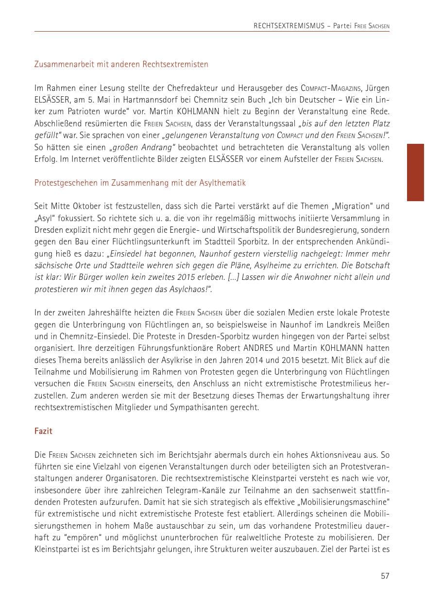 Seite 57 des Verfassungsschutzbericht 2022 Sachsen
