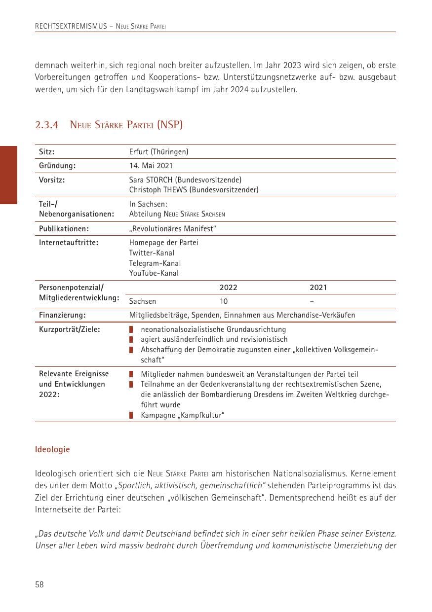 Seite 58 des Verfassungsschutzbericht 2022 Sachsen