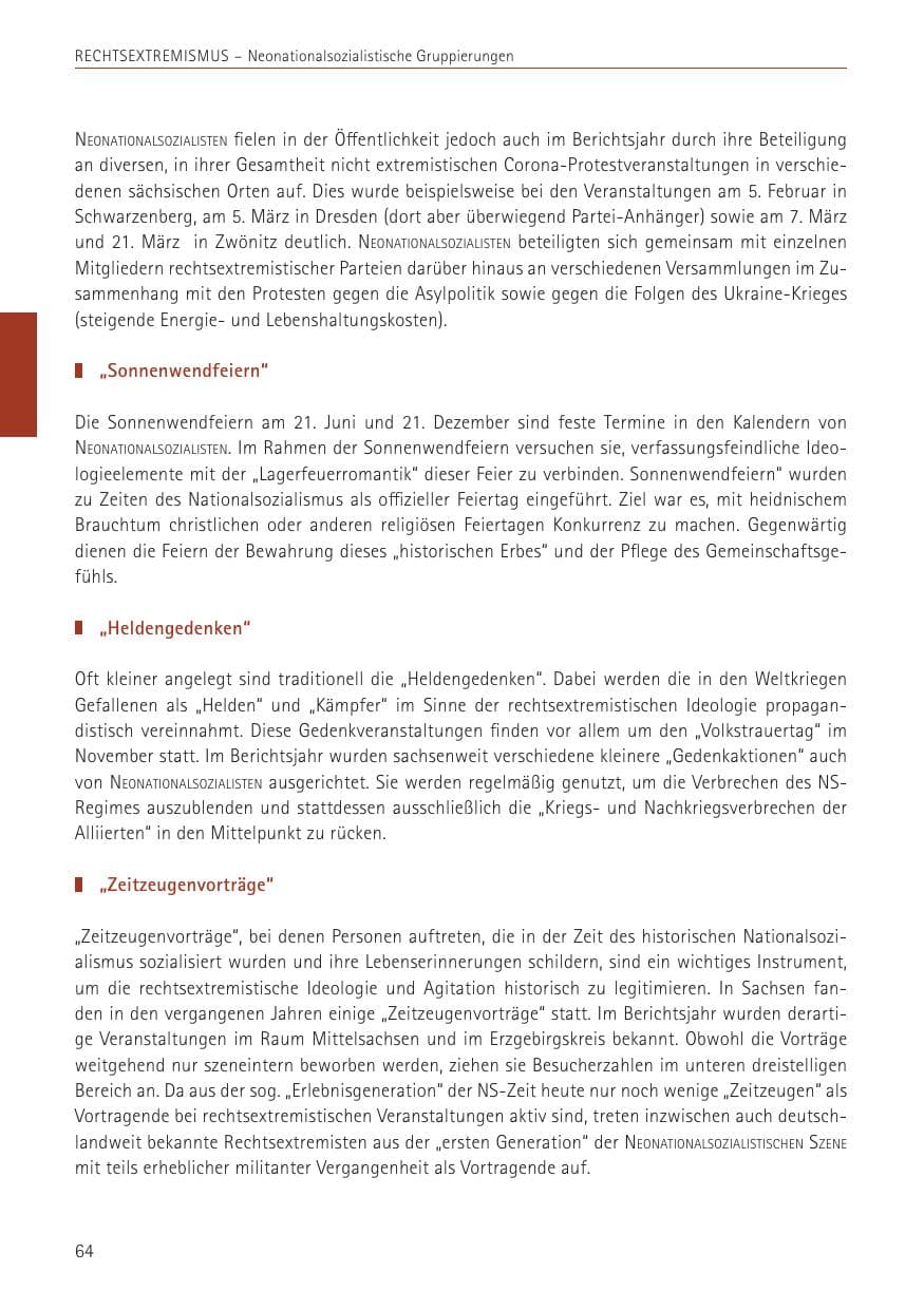Seite 64 des Verfassungsschutzbericht 2022 Sachsen
