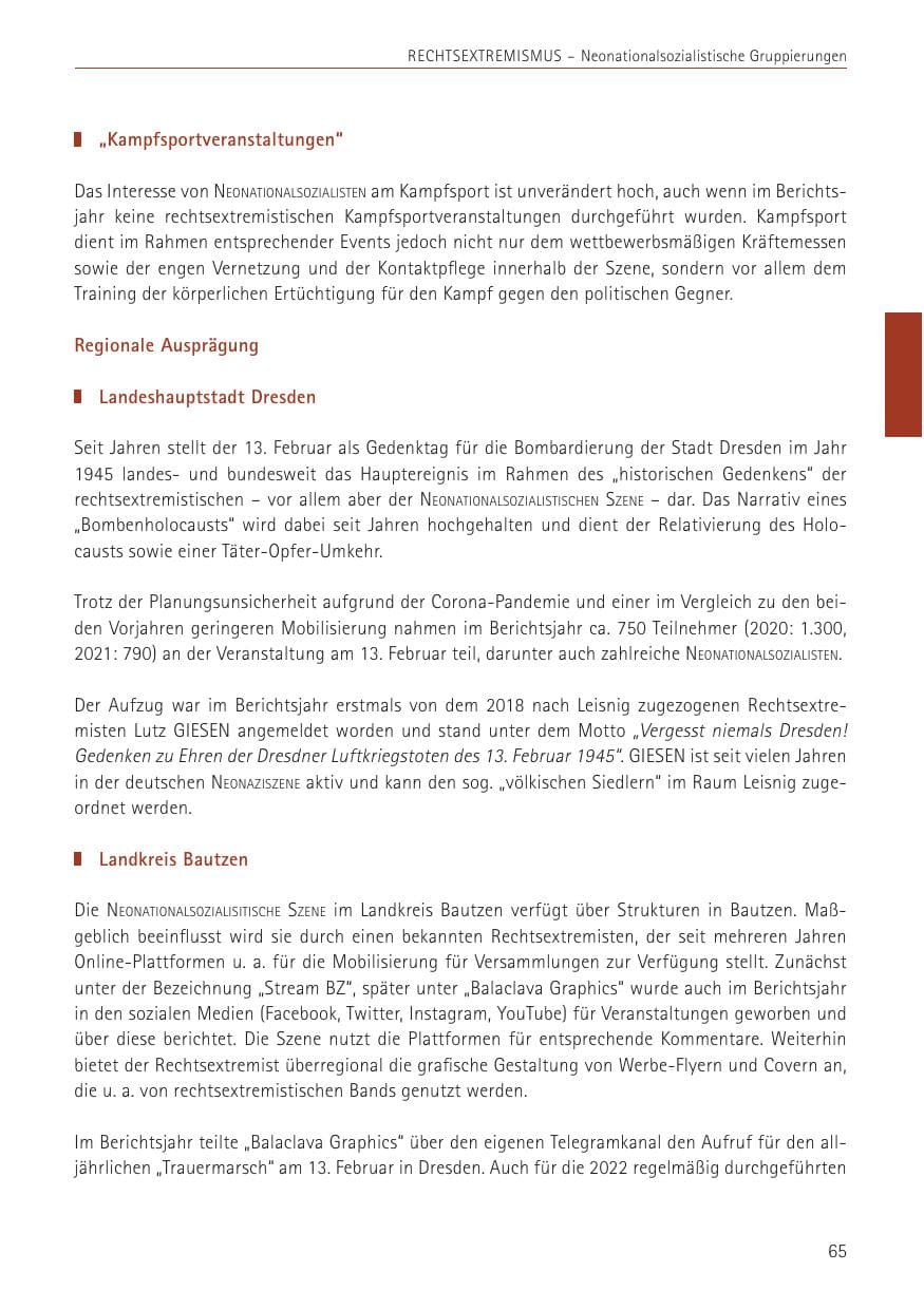 Seite 65 des Verfassungsschutzbericht 2022 Sachsen