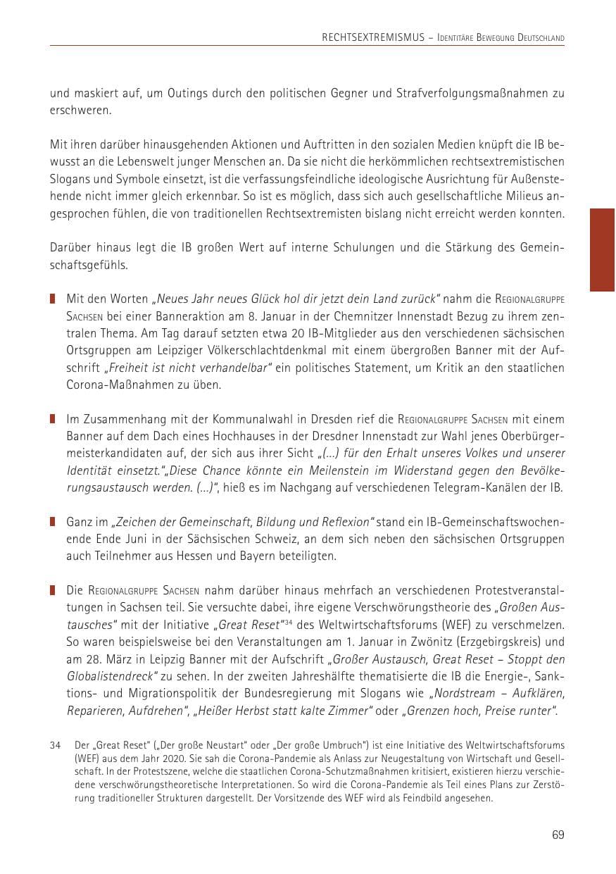 Seite 69 des Verfassungsschutzbericht 2022 Sachsen