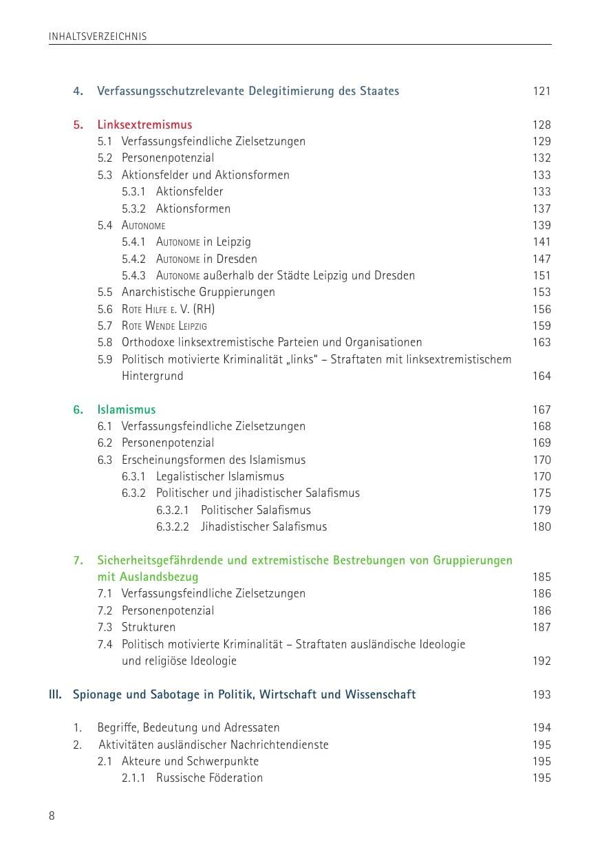 Seite 8 des Verfassungsschutzbericht 2022 Sachsen