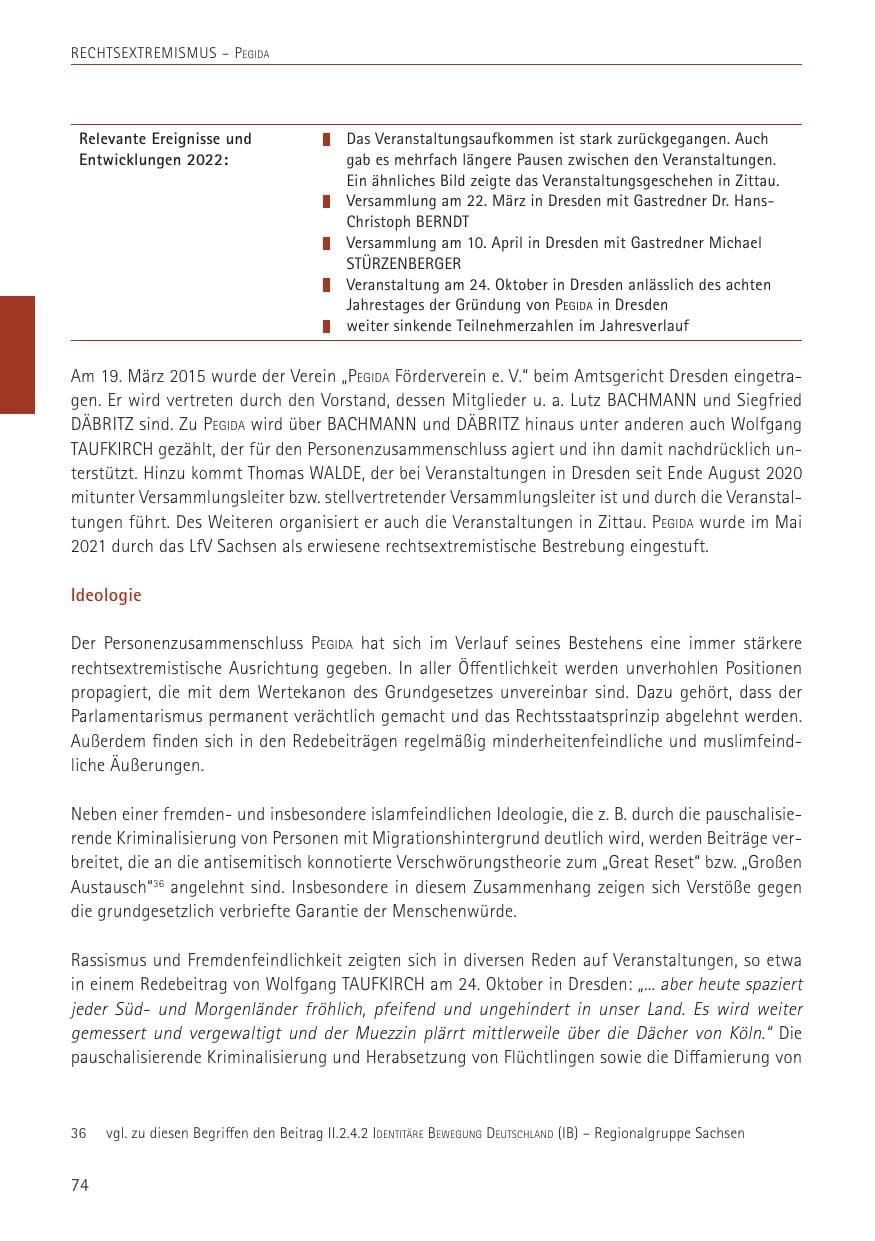 Seite 74 des Verfassungsschutzbericht 2022 Sachsen