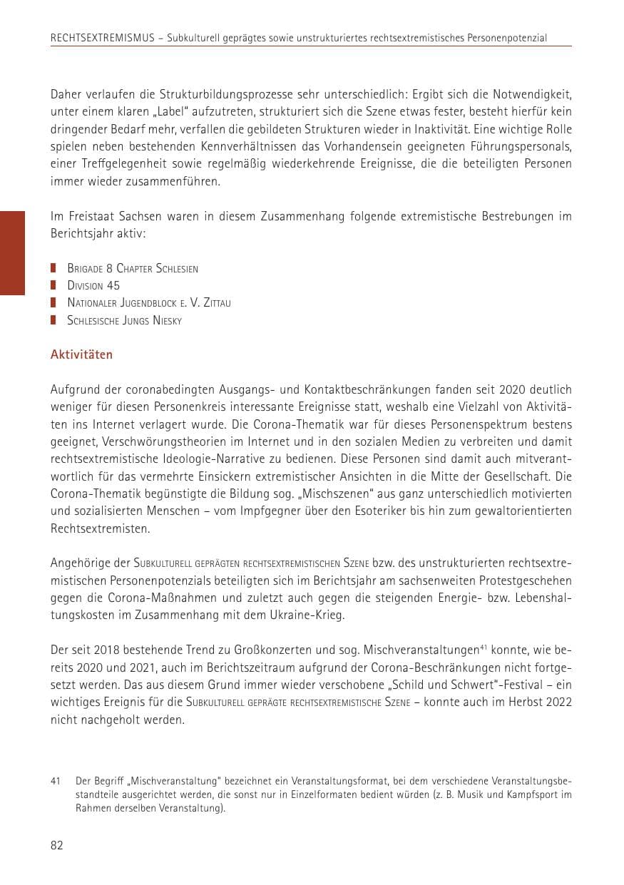 Seite 82 des Verfassungsschutzbericht 2022 Sachsen