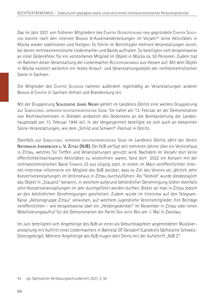 Seite 84 des Verfassungsschutzbericht 2022 Sachsen