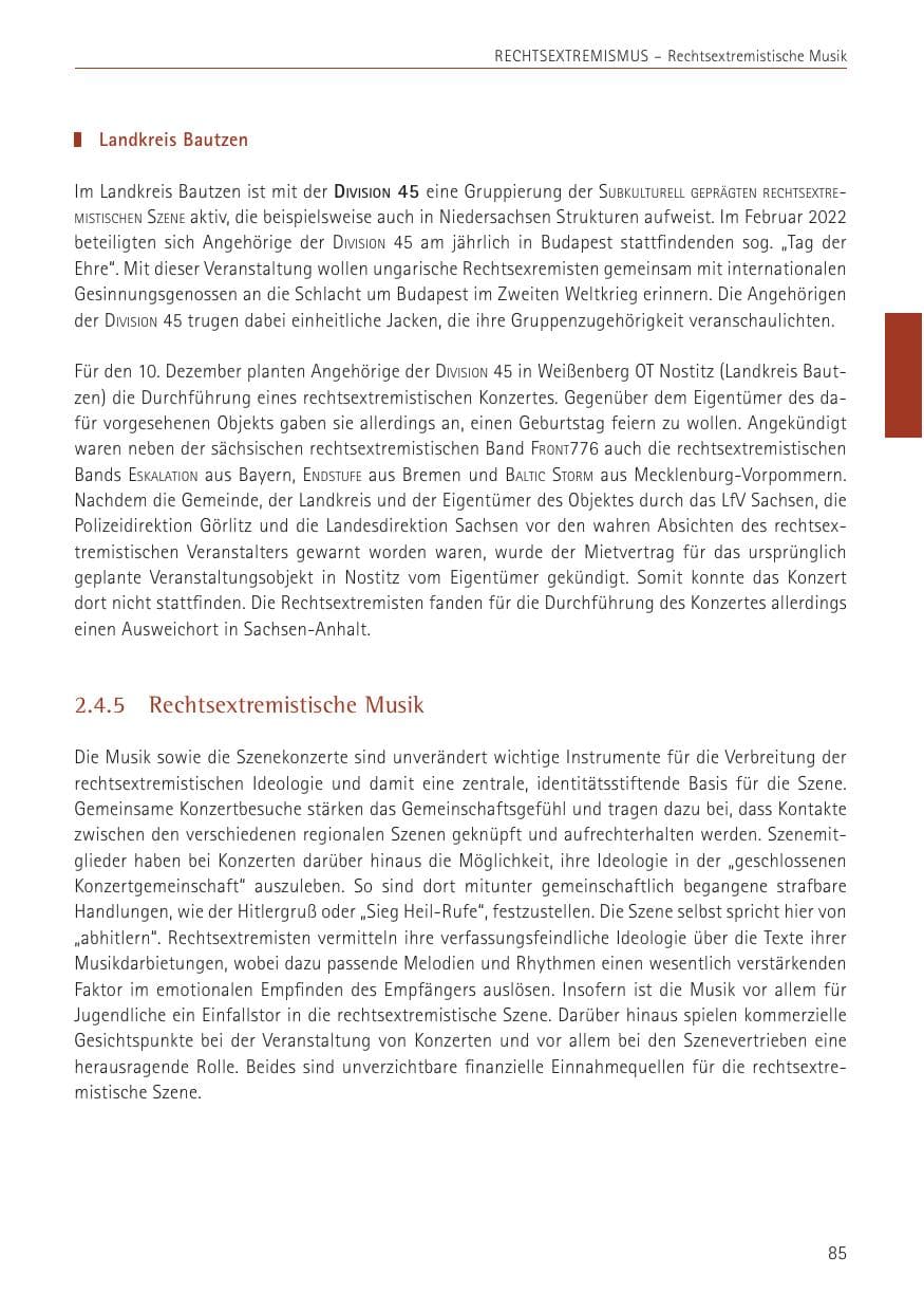 Seite 85 des Verfassungsschutzbericht 2022 Sachsen