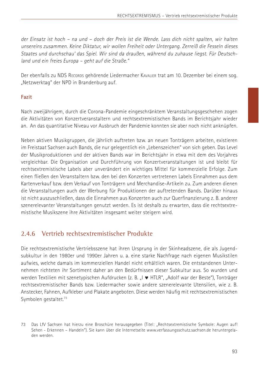 Seite 93 des Verfassungsschutzbericht 2022 Sachsen
