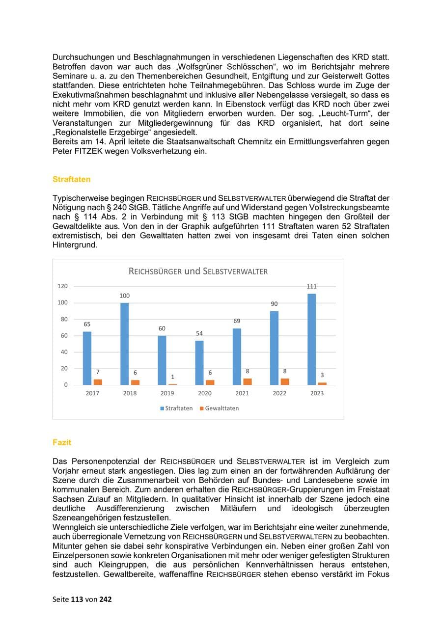 Seite 113 des Verfassungsschutzbericht 2023 Sachsen