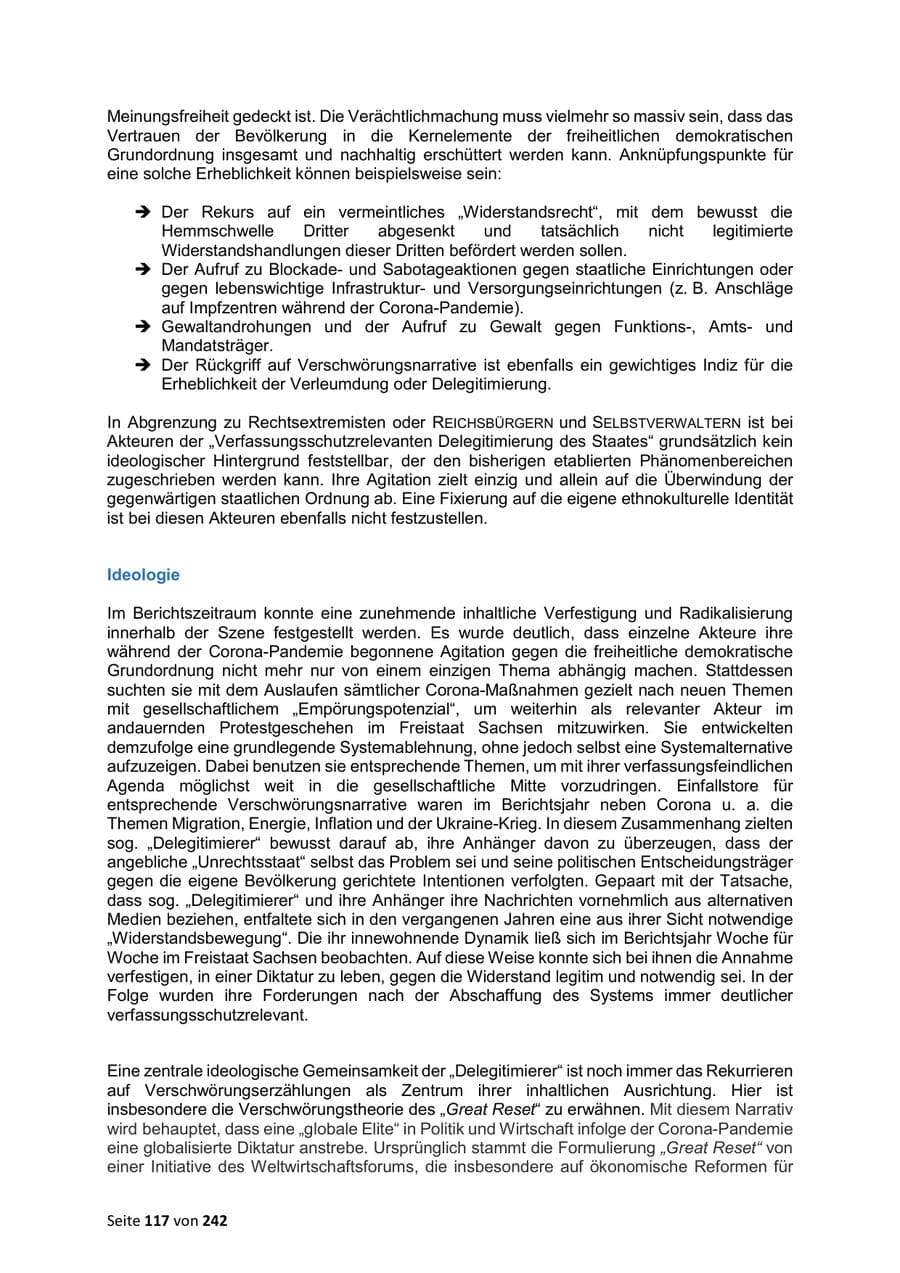 Seite 117 des Verfassungsschutzbericht 2023 Sachsen