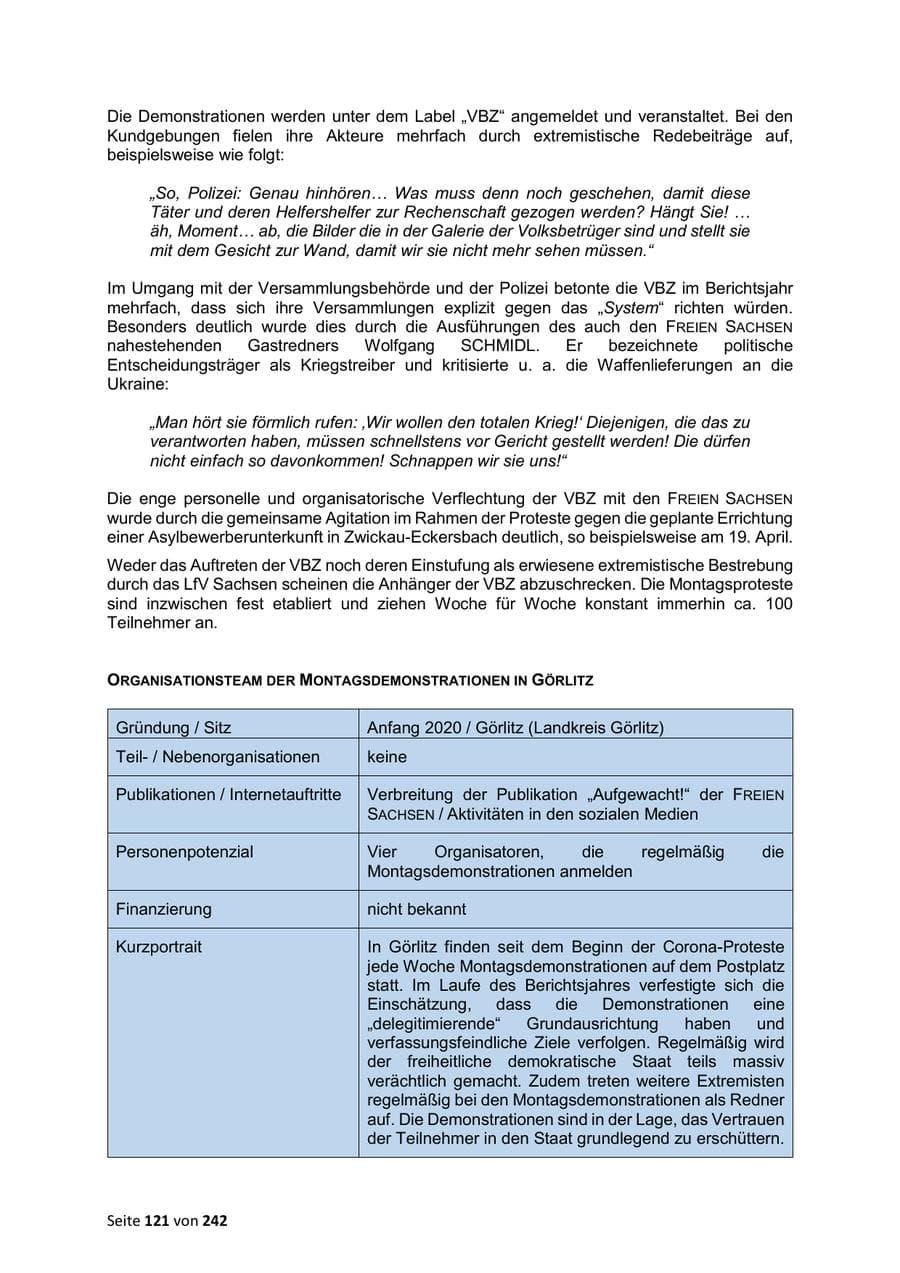 Seite 121 des Verfassungsschutzbericht 2023 Sachsen