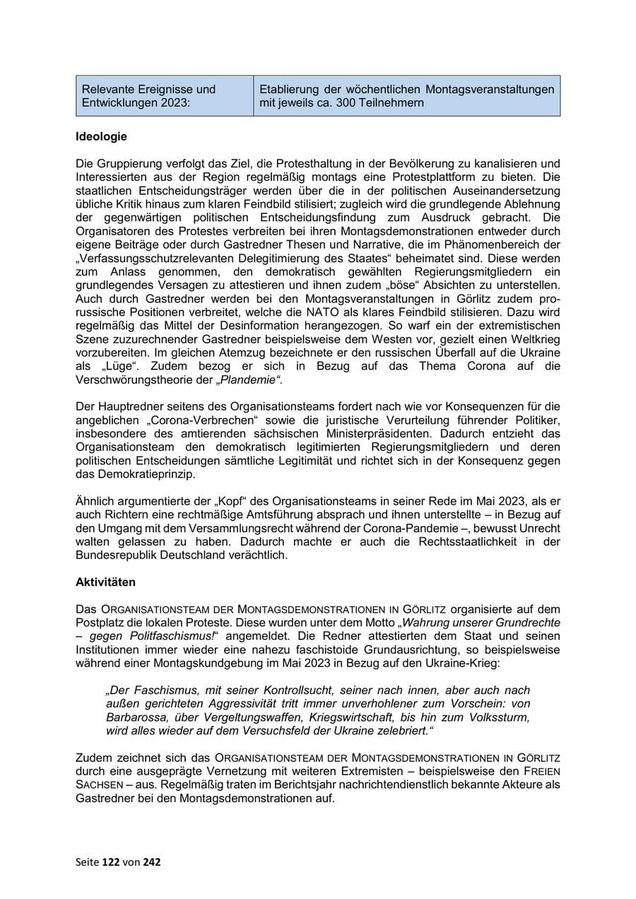 Seite 122 des Verfassungsschutzbericht 2023 Sachsen