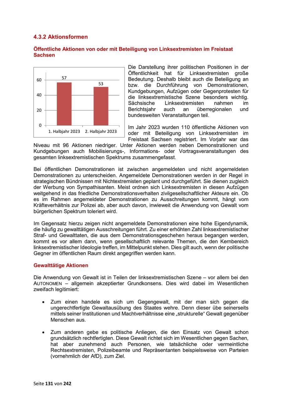 Seite 131 des Verfassungsschutzbericht 2023 Sachsen