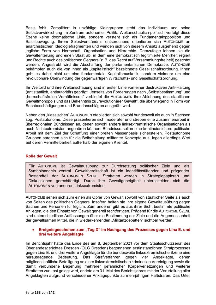 Seite 133 des Verfassungsschutzbericht 2023 Sachsen