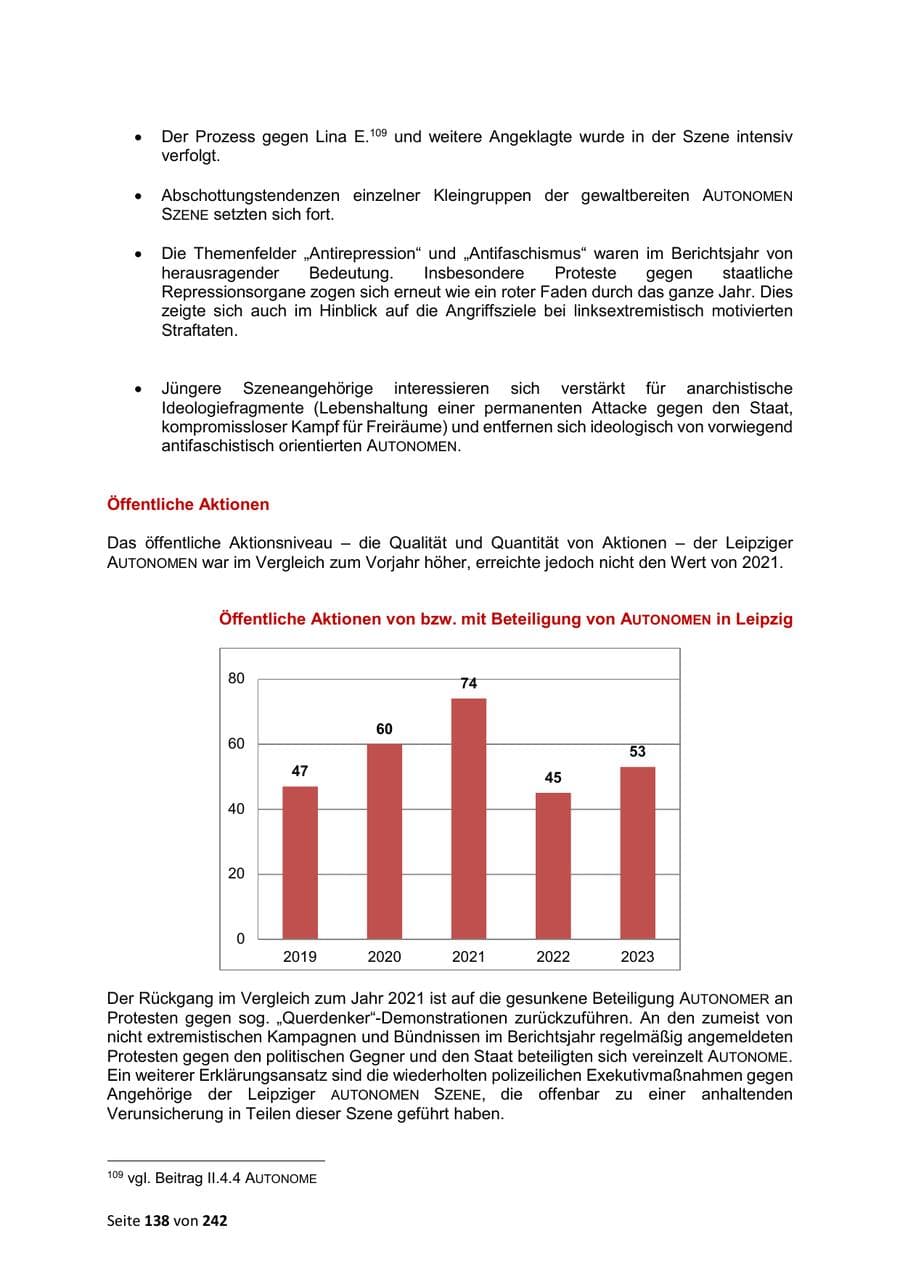 Seite 138 des Verfassungsschutzbericht 2023 Sachsen