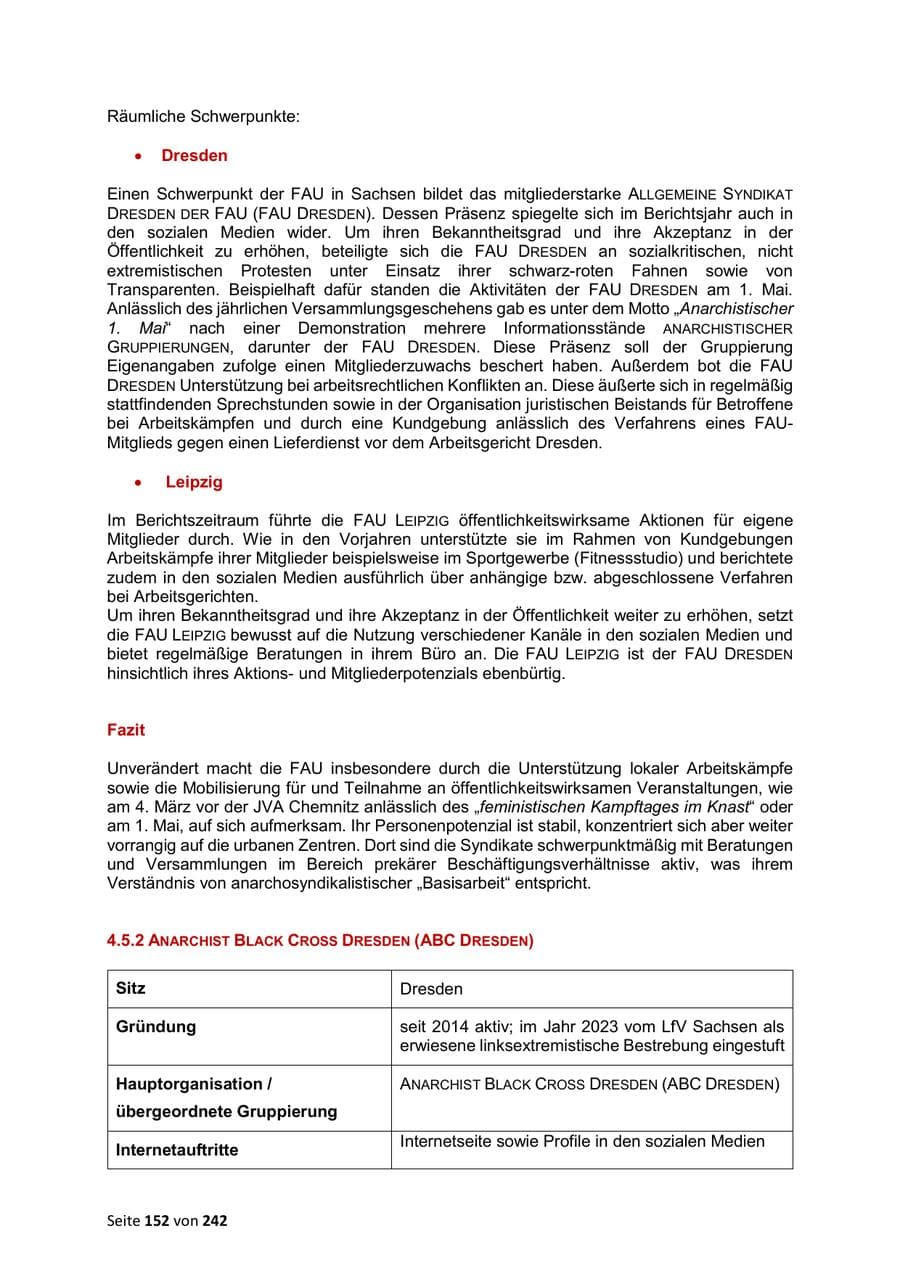 Seite 152 des Verfassungsschutzbericht 2023 Sachsen