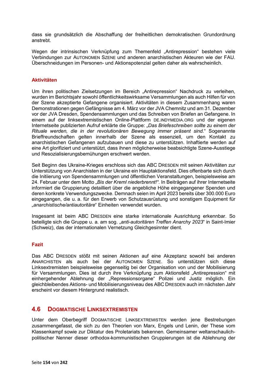 Seite 154 des Verfassungsschutzbericht 2023 Sachsen