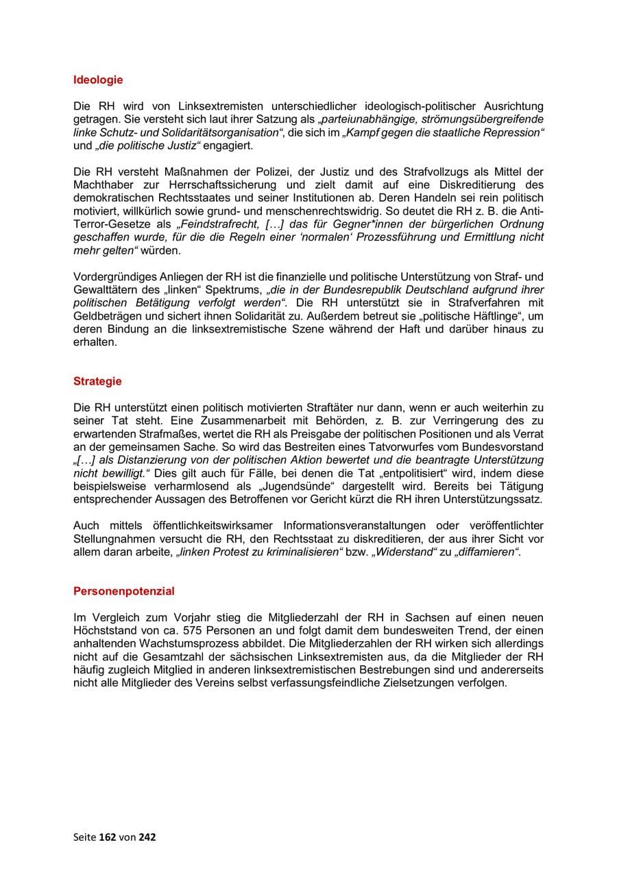 Seite 162 des Verfassungsschutzbericht 2023 Sachsen