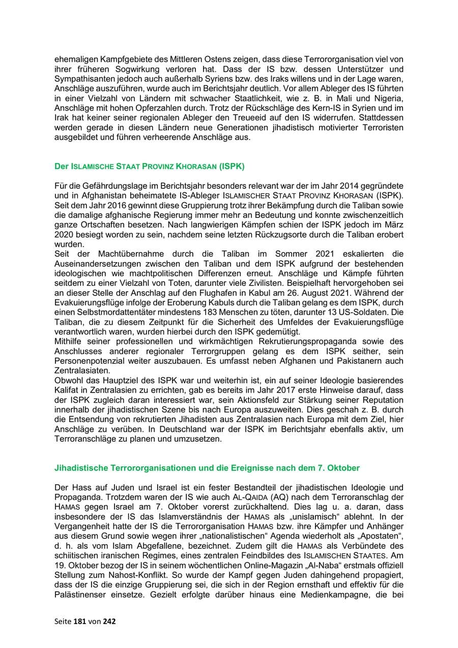 Seite 181 des Verfassungsschutzbericht 2023 Sachsen