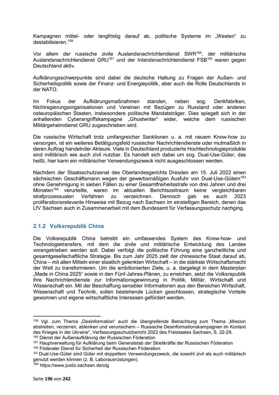 Seite 196 des Verfassungsschutzbericht 2023 Sachsen