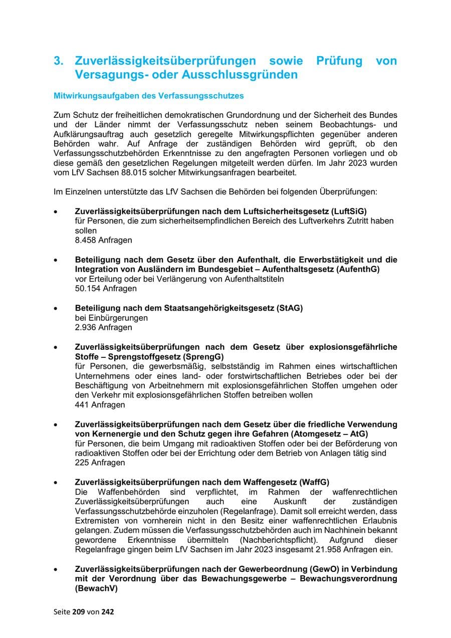 Seite 209 des Verfassungsschutzbericht 2023 Sachsen