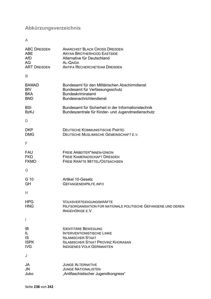 Seite 238 des Verfassungsschutzbericht 2023 Sachsen