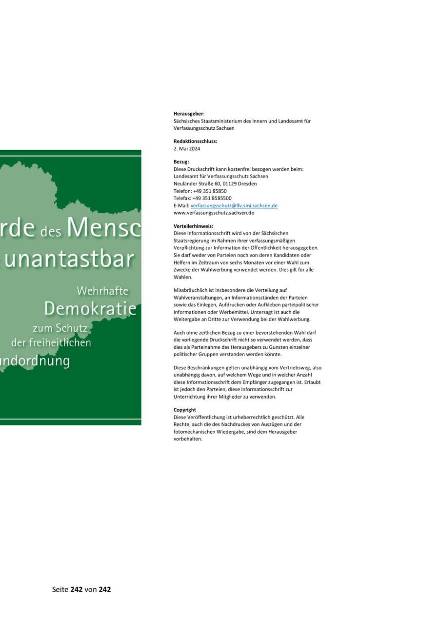 Seite 242 des Verfassungsschutzbericht 2023 Sachsen