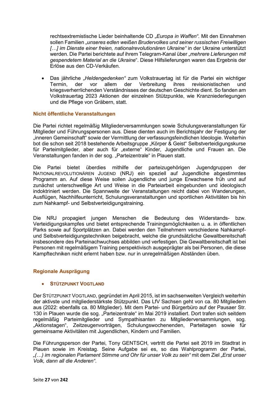 Seite 27 des Verfassungsschutzbericht 2023 Sachsen