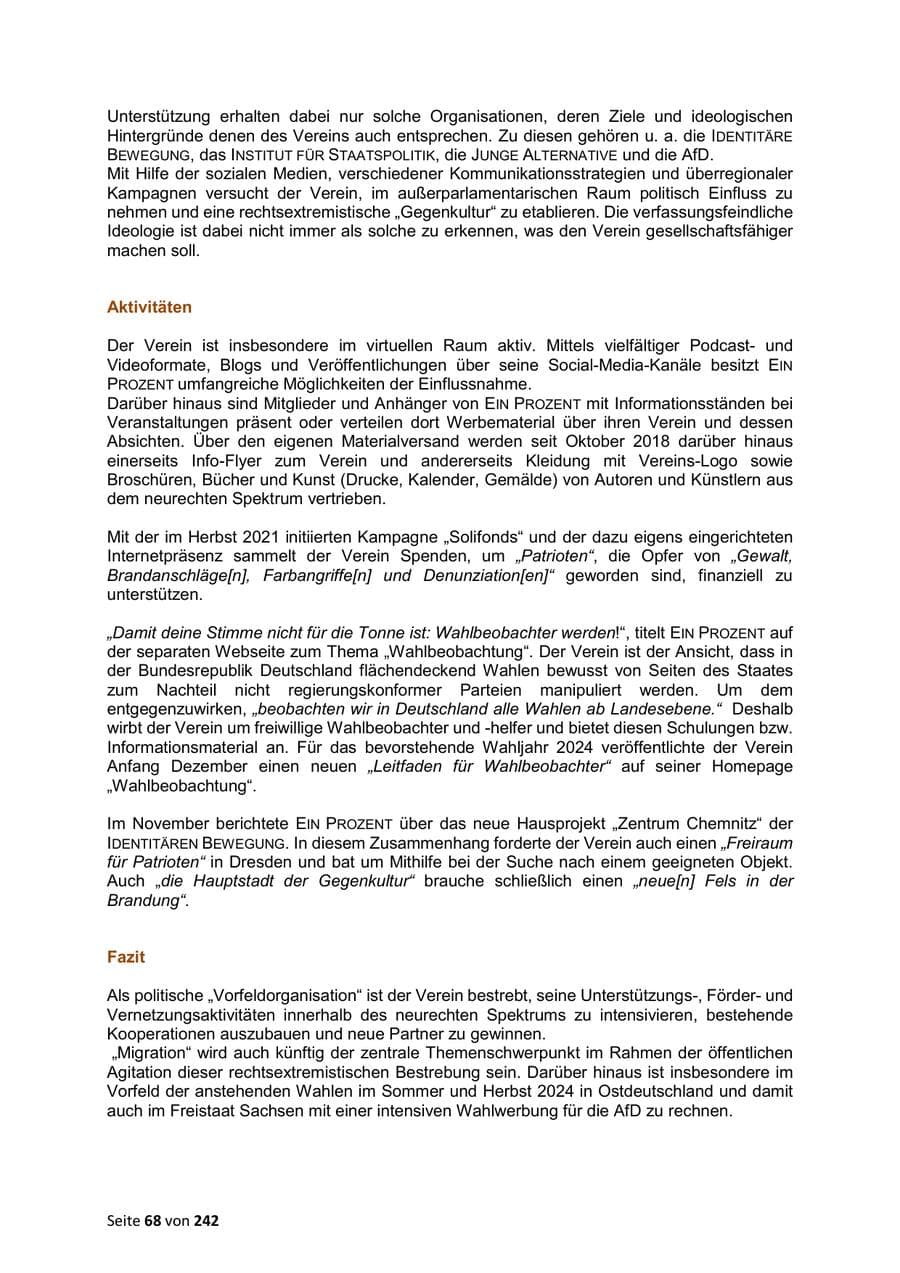 Seite 68 des Verfassungsschutzbericht 2023 Sachsen
