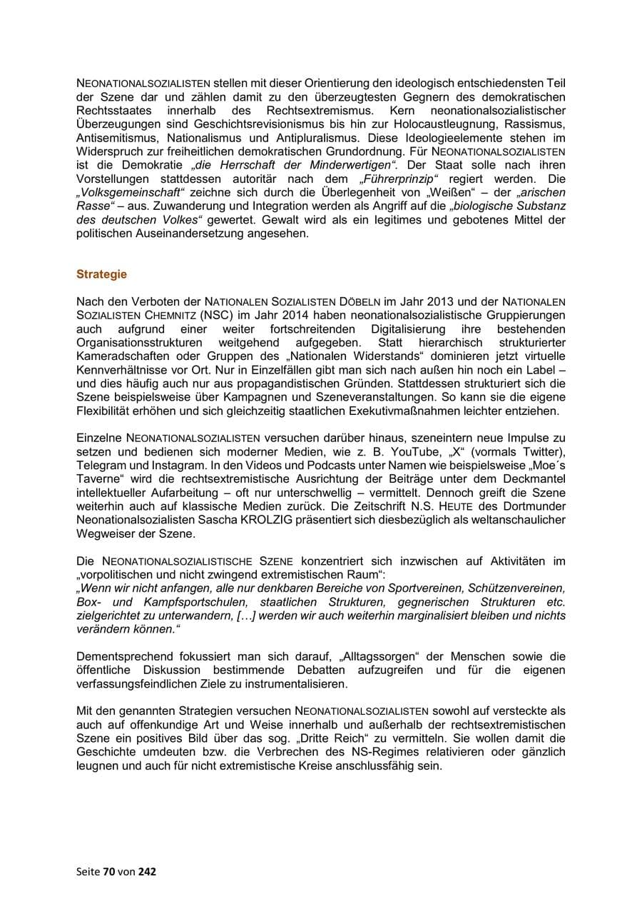 Seite 70 des Verfassungsschutzbericht 2023 Sachsen