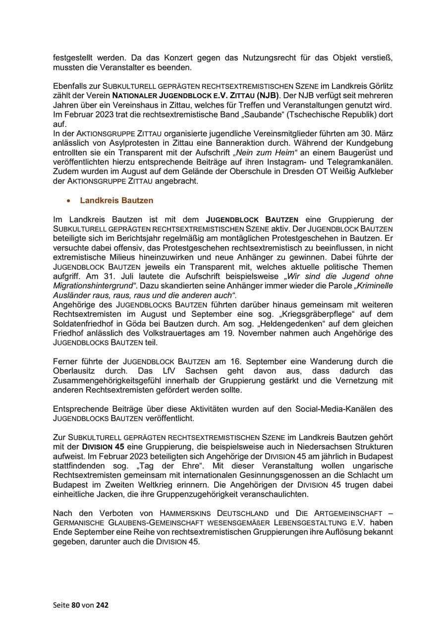 Seite 80 des Verfassungsschutzbericht 2023 Sachsen