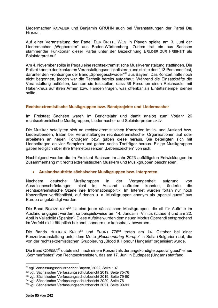 Seite 85 des Verfassungsschutzbericht 2023 Sachsen