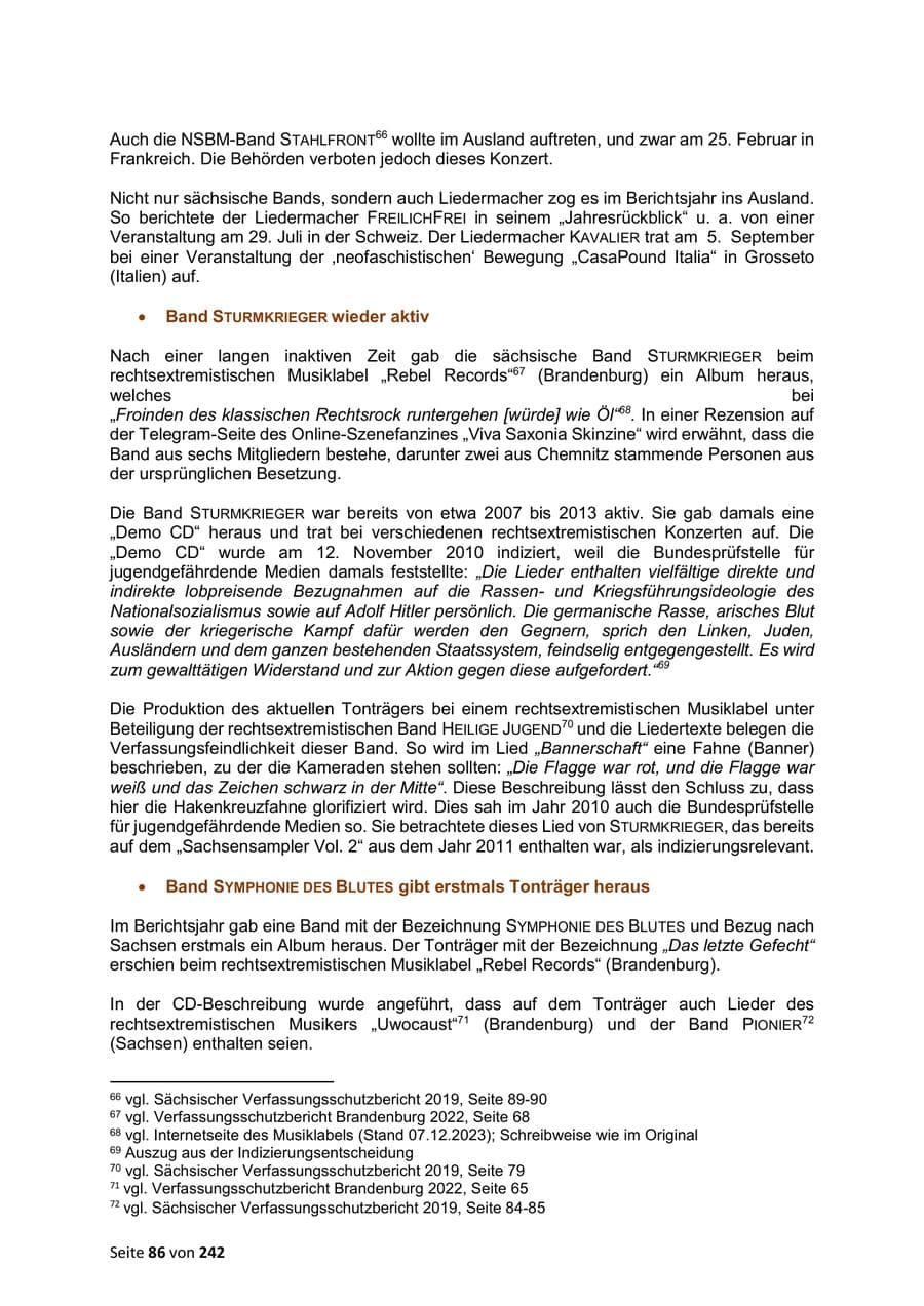 Seite 86 des Verfassungsschutzbericht 2023 Sachsen