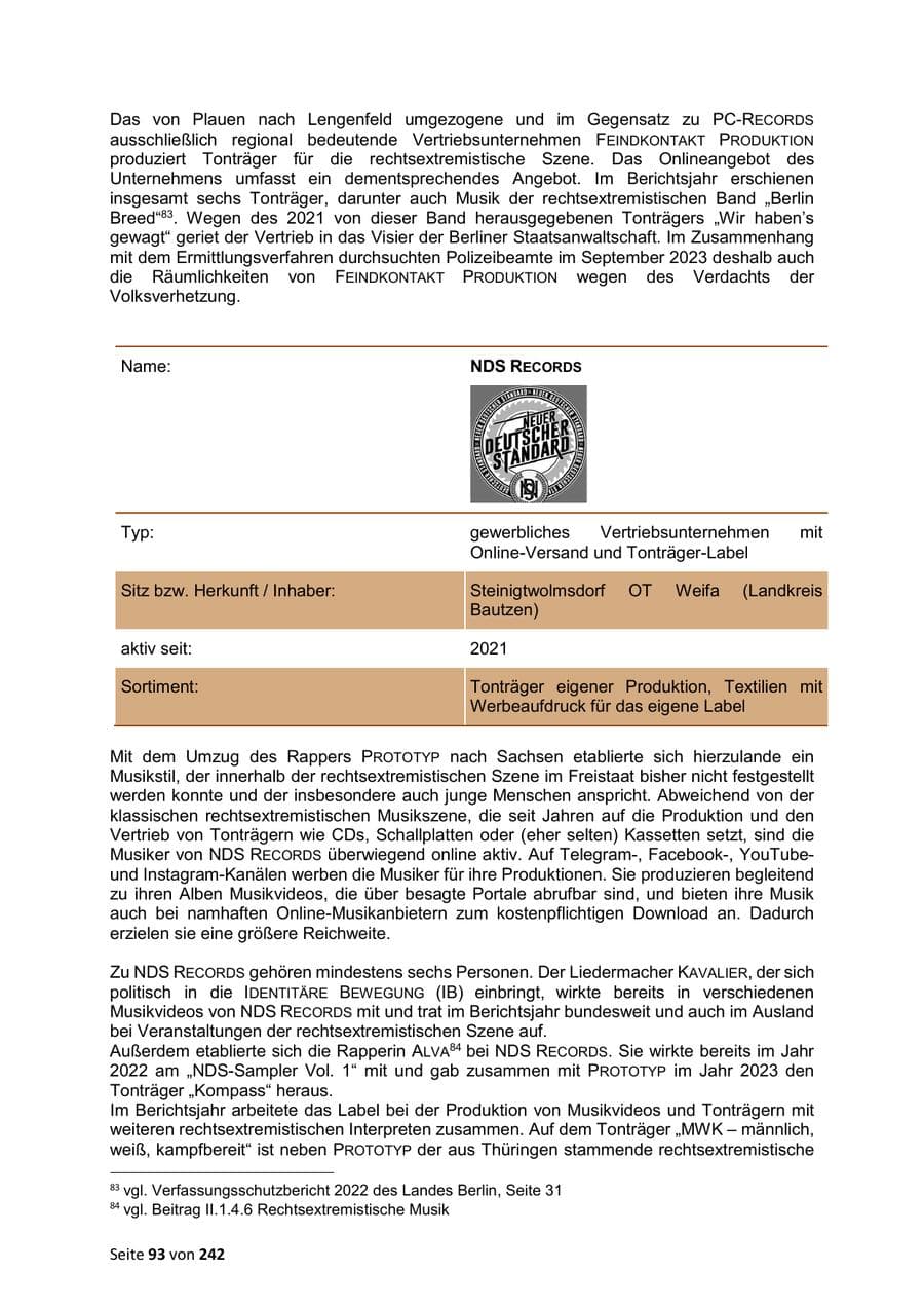 Seite 93 des Verfassungsschutzbericht 2023 Sachsen
