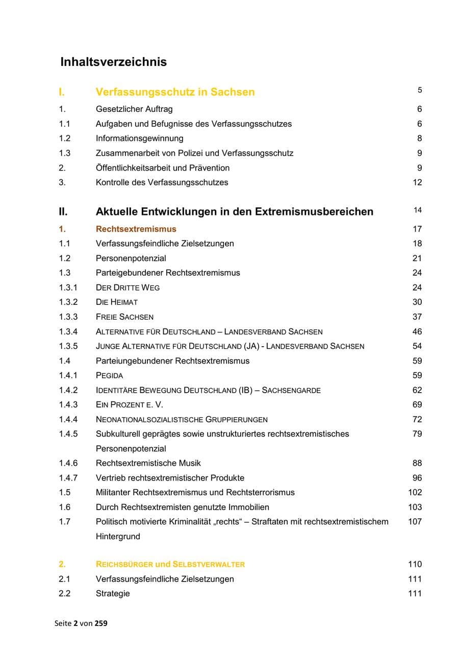 Seite 2 des Verfassungsschutzbericht 2024 Sachsen