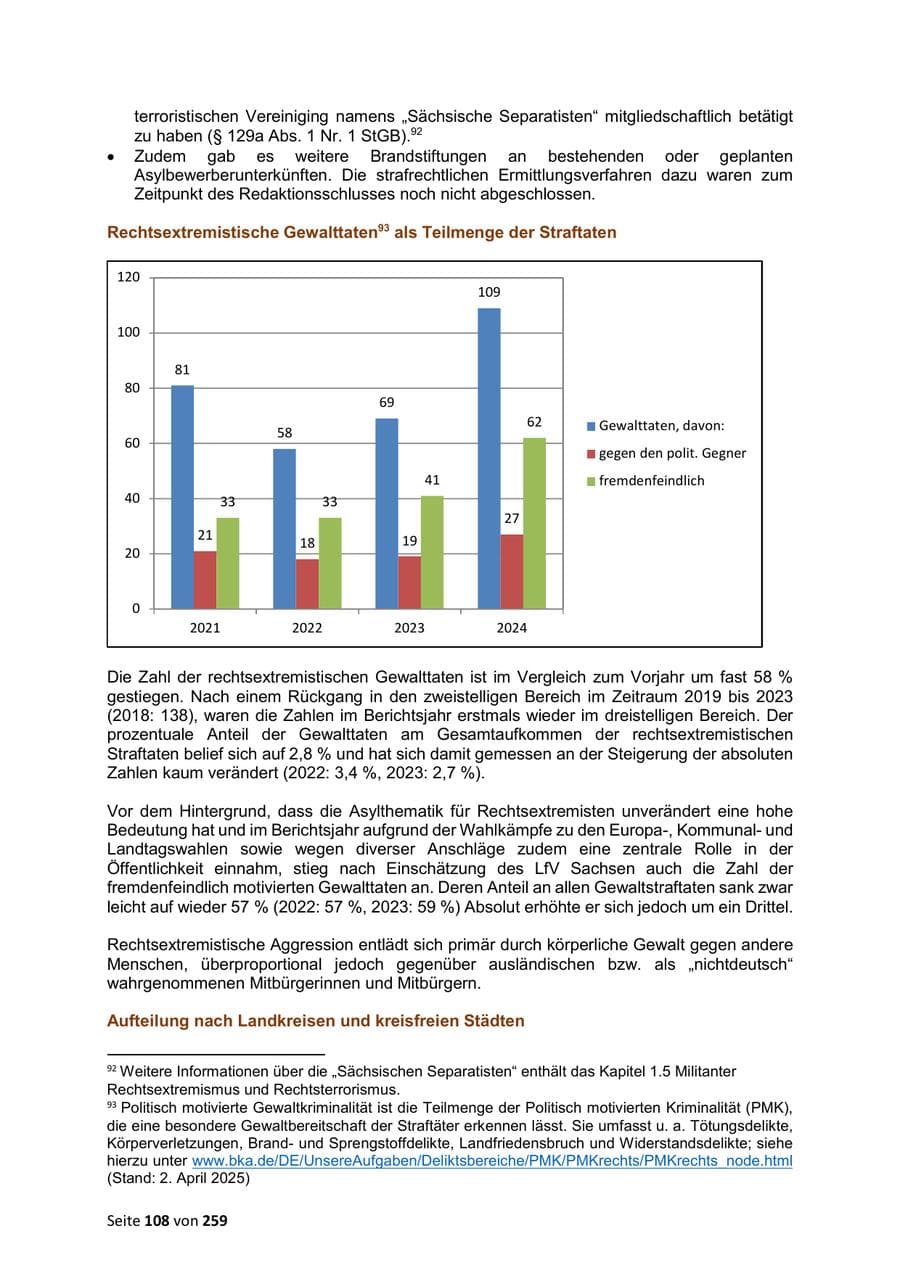 Seite 108 des Verfassungsschutzbericht 2024 Sachsen