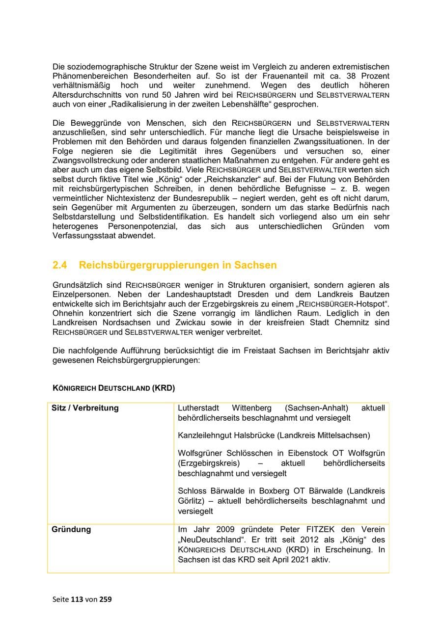 Seite 113 des Verfassungsschutzbericht 2024 Sachsen