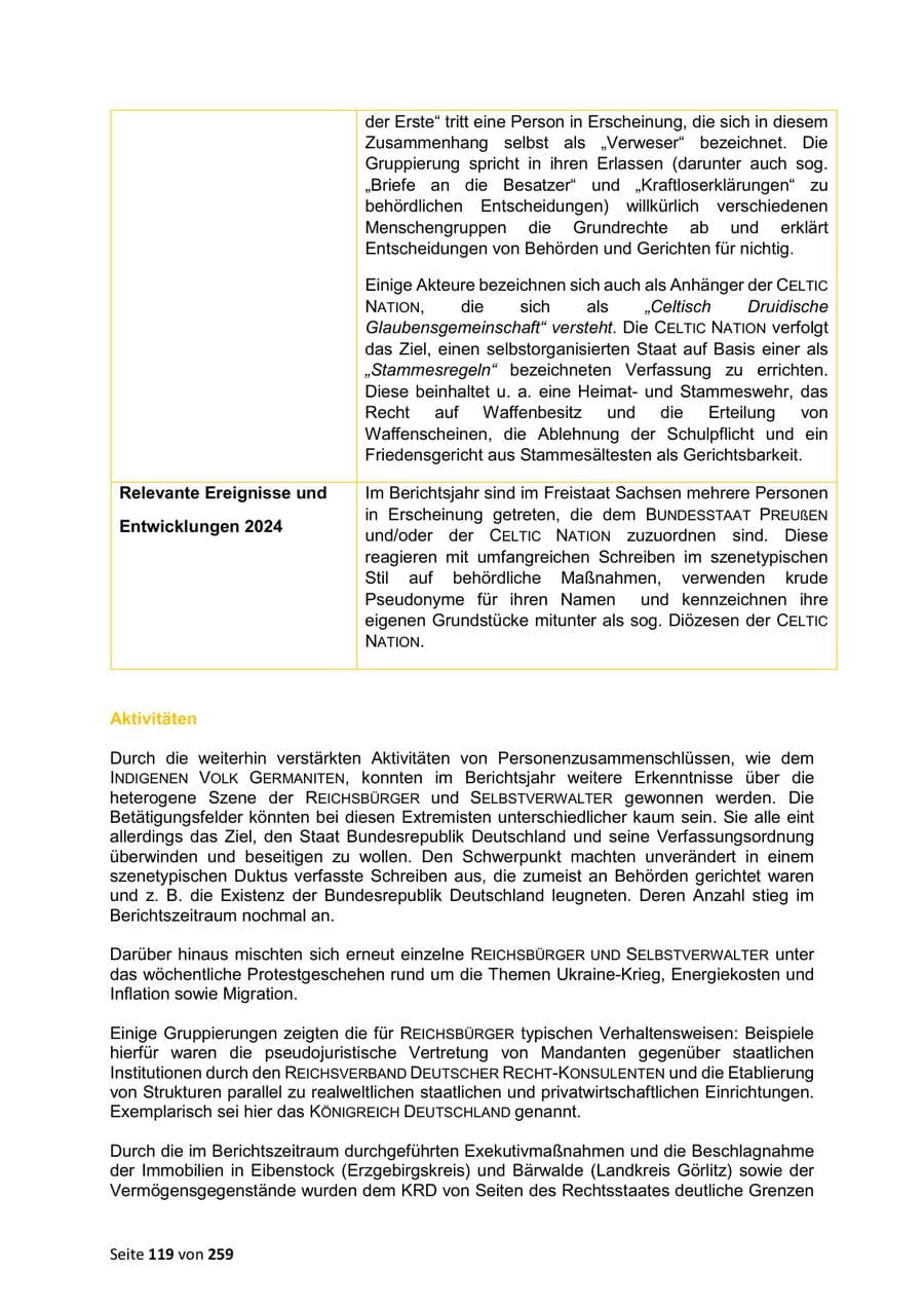 Seite 119 des Verfassungsschutzbericht 2024 Sachsen