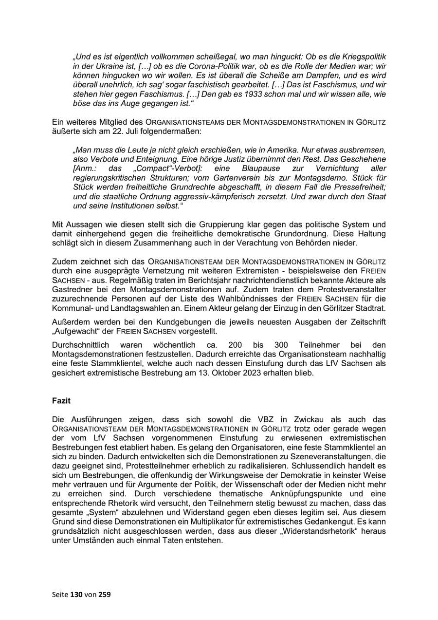 Seite 130 des Verfassungsschutzbericht 2024 Sachsen