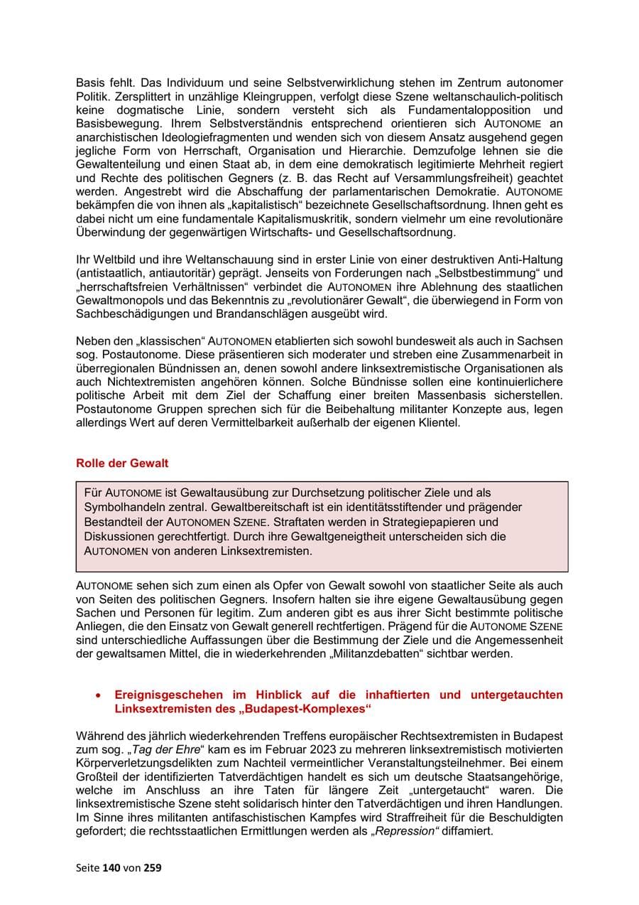 Seite 140 des Verfassungsschutzbericht 2024 Sachsen