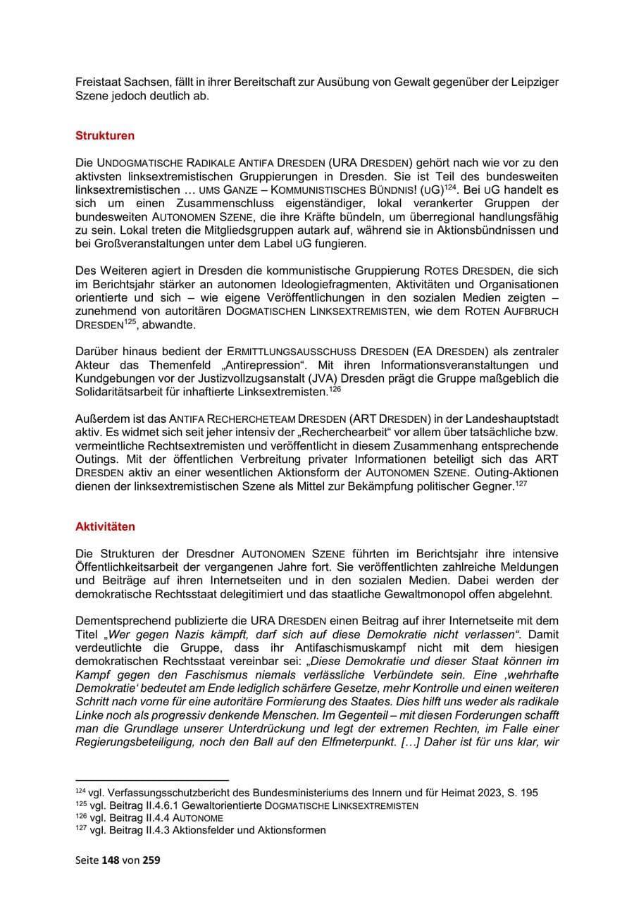 Seite 148 des Verfassungsschutzbericht 2024 Sachsen