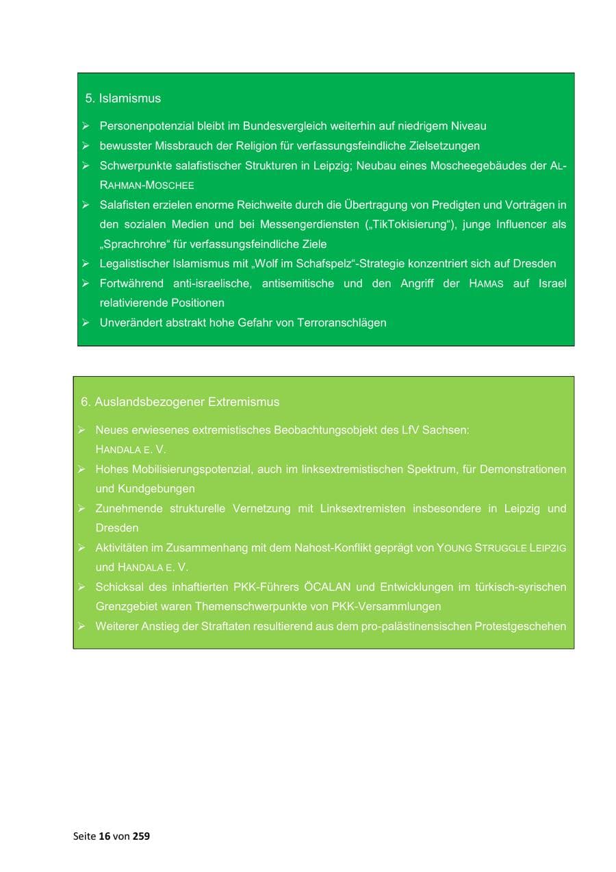 Seite 16 des Verfassungsschutzbericht 2024 Sachsen