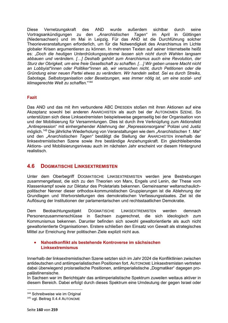 Seite 160 des Verfassungsschutzbericht 2024 Sachsen