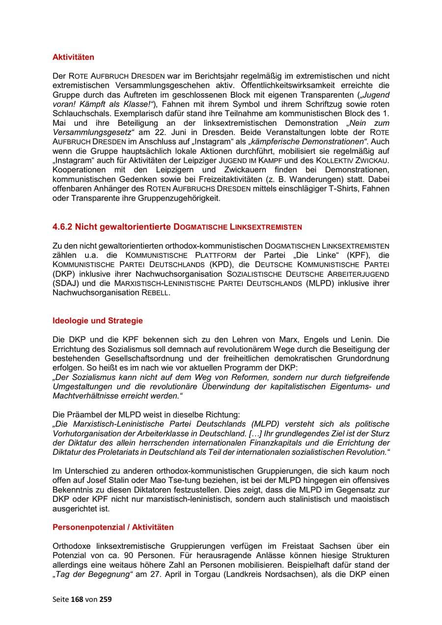 Seite 168 des Verfassungsschutzbericht 2024 Sachsen