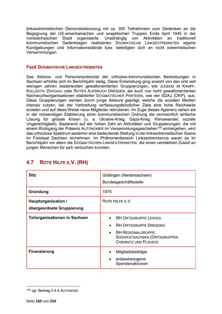 Seite 169 des Verfassungsschutzbericht 2024 Sachsen