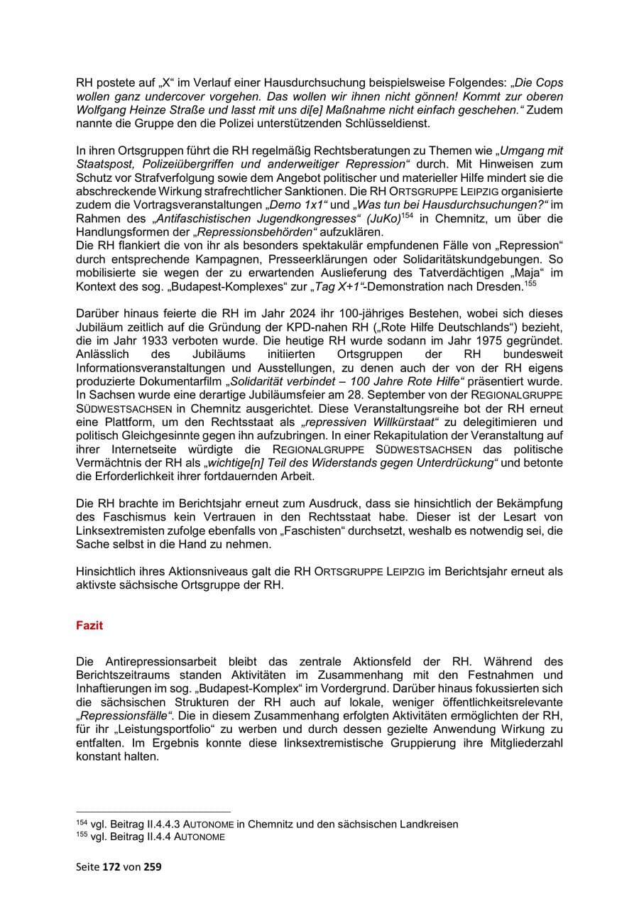 Seite 172 des Verfassungsschutzbericht 2024 Sachsen