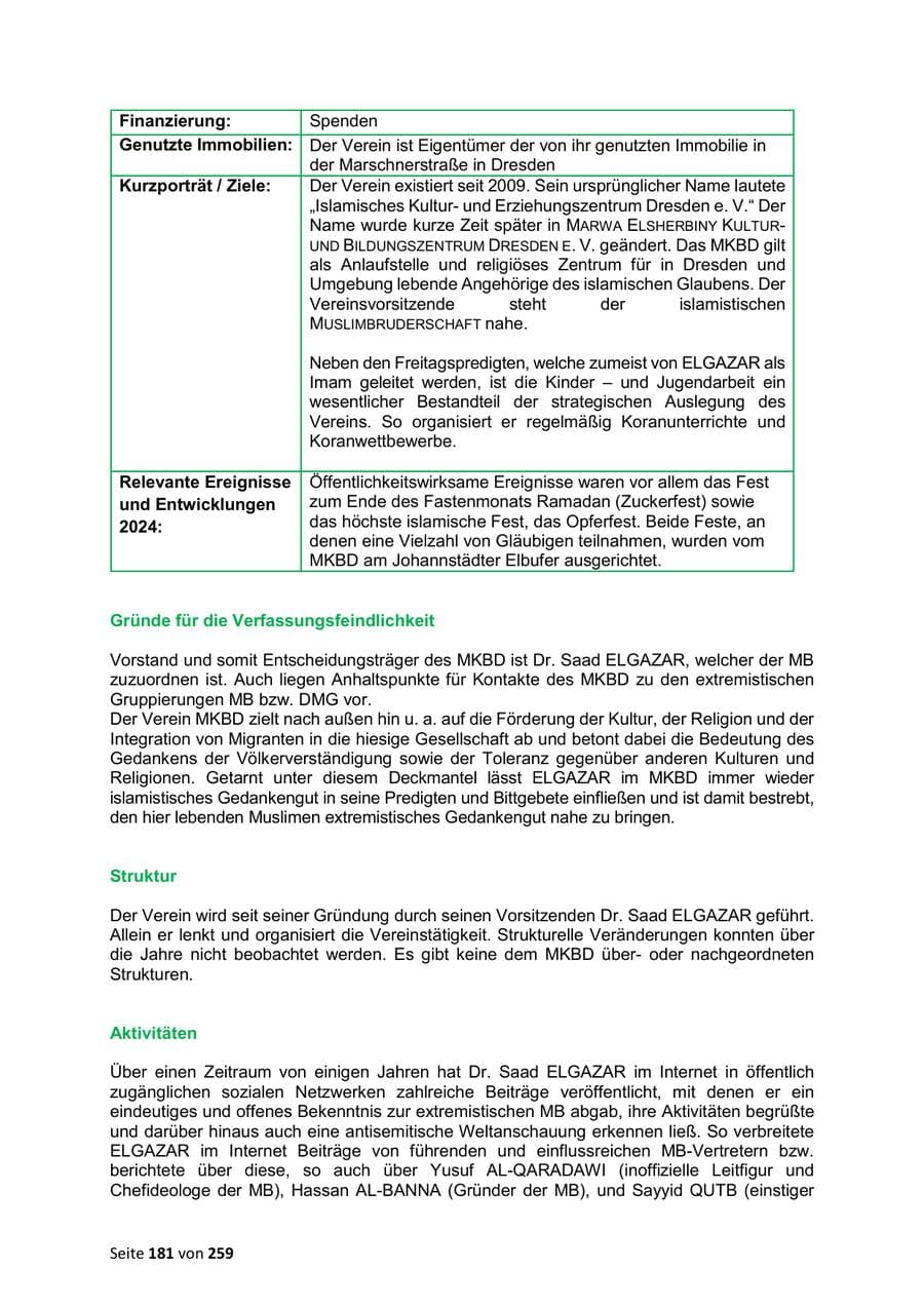 Seite 181 des Verfassungsschutzbericht 2024 Sachsen