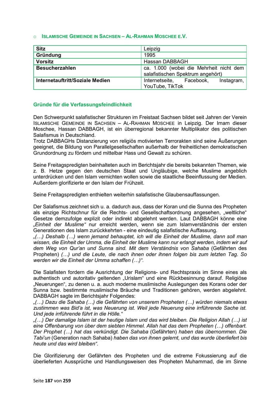 Seite 187 des Verfassungsschutzbericht 2024 Sachsen
