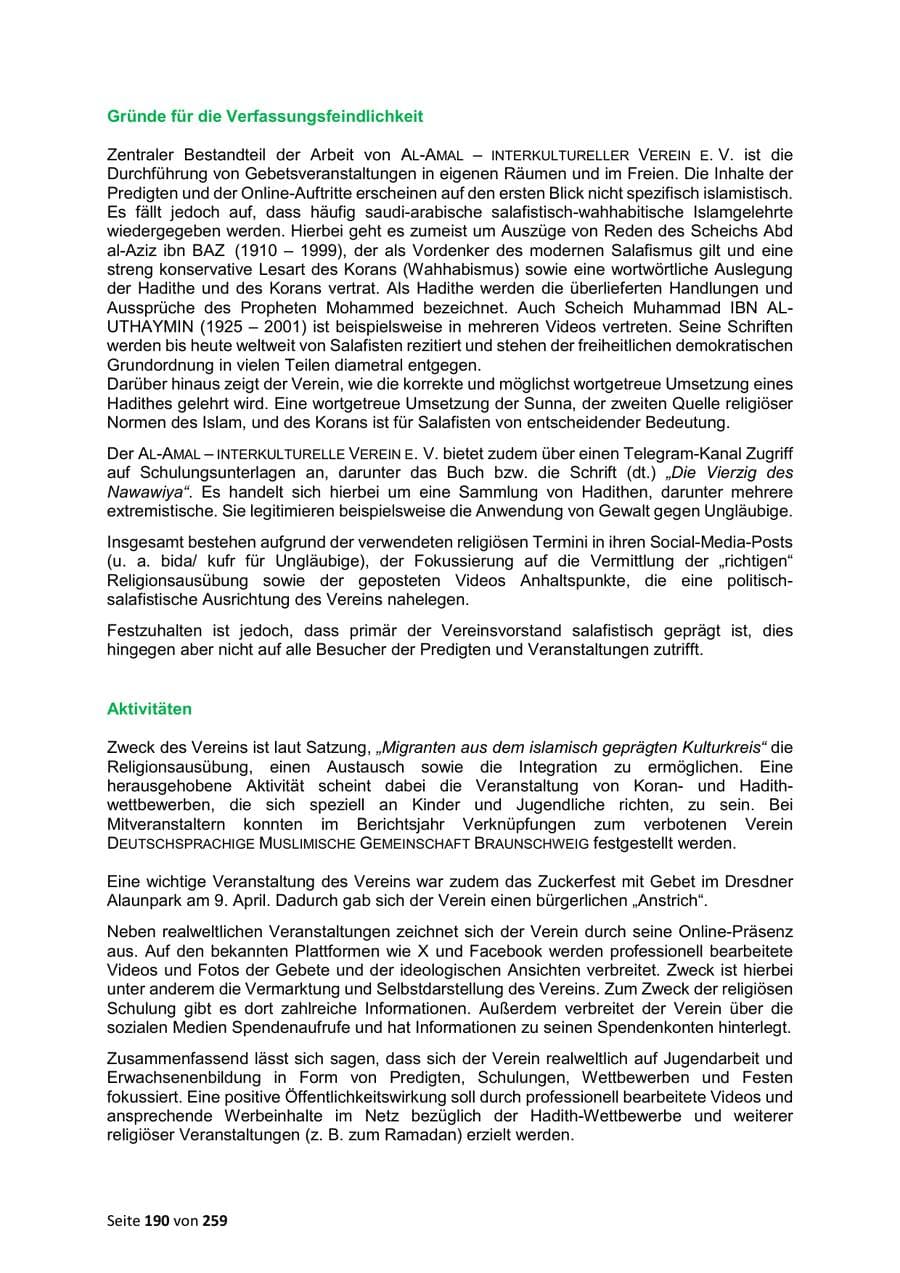 Seite 190 des Verfassungsschutzbericht 2024 Sachsen