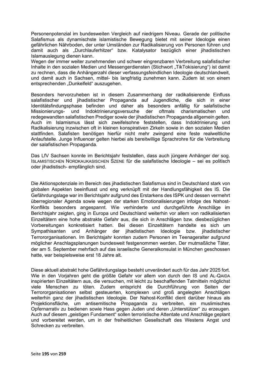 Seite 195 des Verfassungsschutzbericht 2024 Sachsen