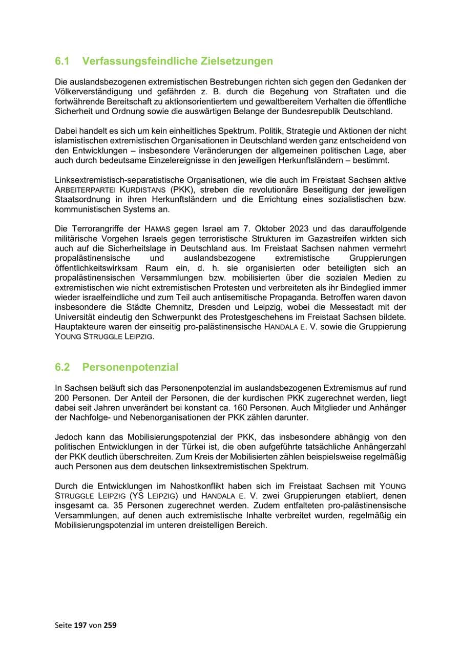 Seite 197 des Verfassungsschutzbericht 2024 Sachsen